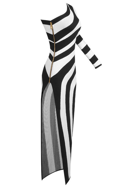 Long Asymmetrical Striped Knit Dress