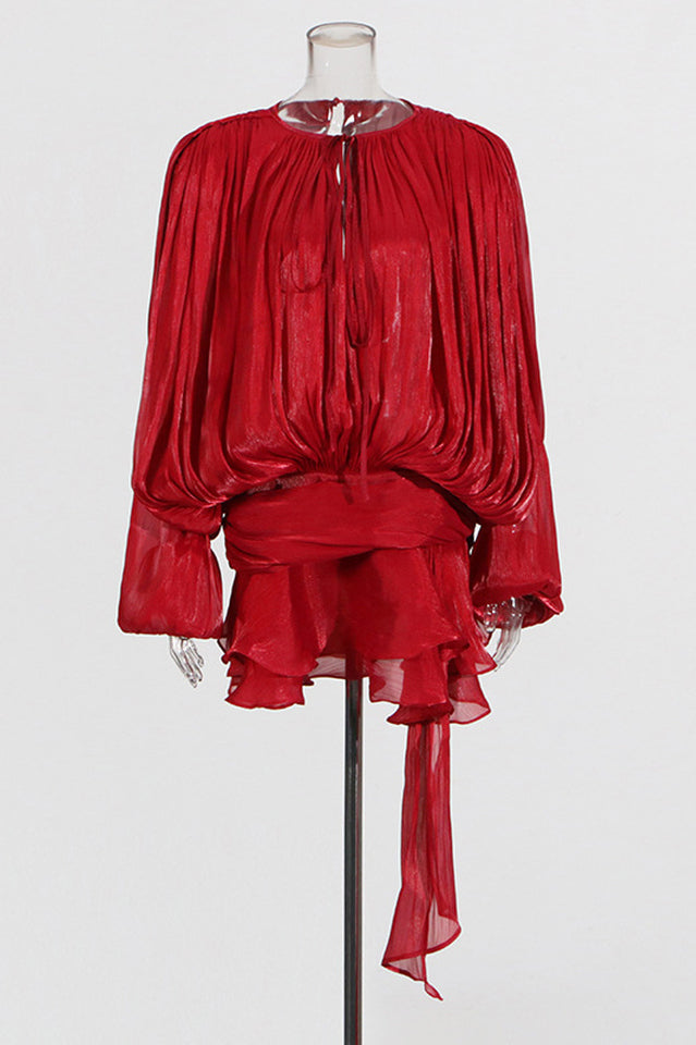 Beryl Pleated Ruffle Hem Mini Dress