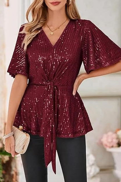 GRACE KARIN Sequin Ruffle Top 10#