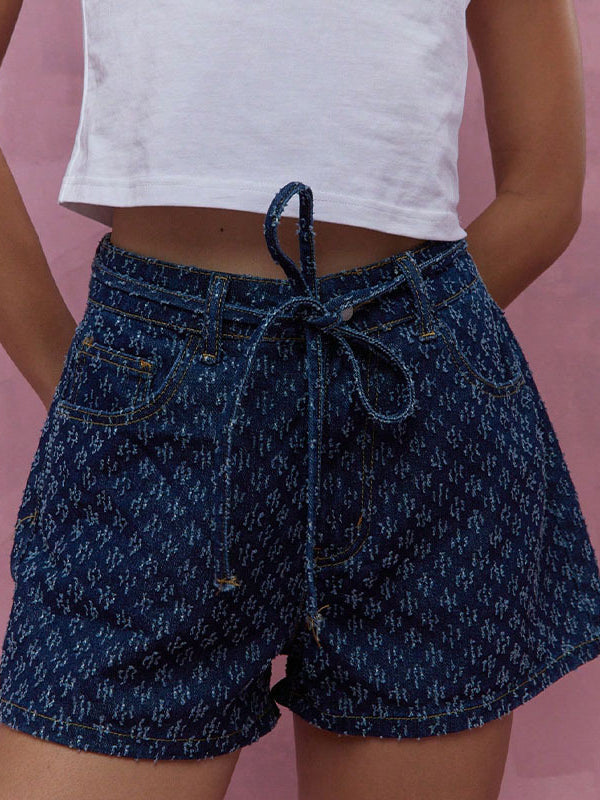 Wide Leg Split-Joint Tied Waist Denim Shorts