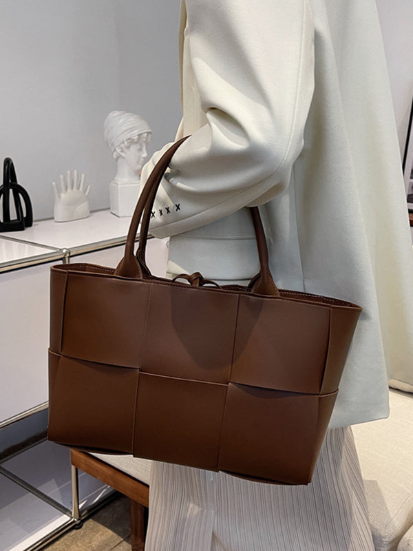 Solid Color Split-Joint Woven Shoulder Bags Handbags
