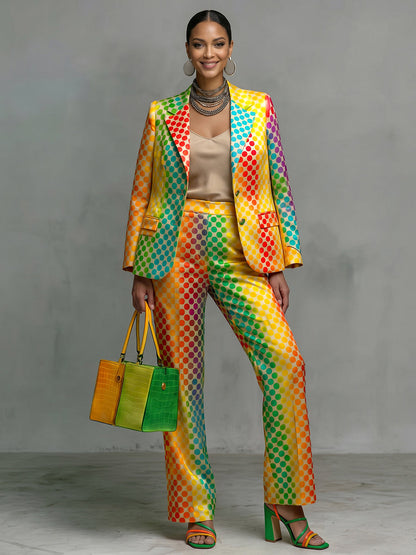 Polka-Dot Pockets Gradient Contrast Color Colorful Wide Leg Loose Trousers Suit Pants