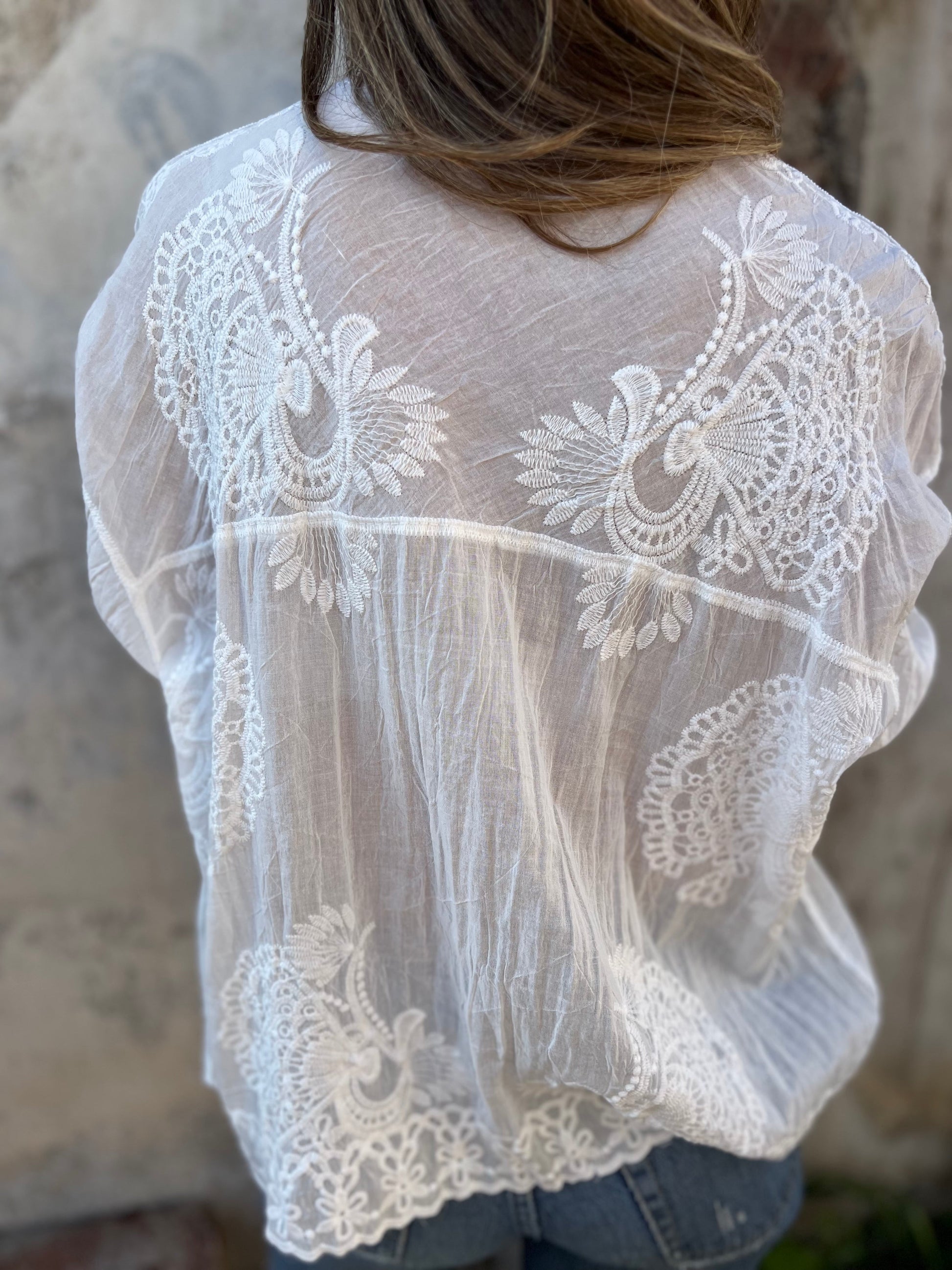 Celeste | Women's Lace Embroidered Blouse Button Down 3/4 Sleeve