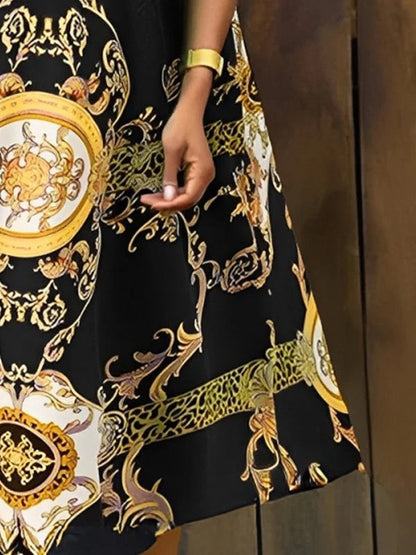 A-Line Sleeveless Contrast Color Pockets Round-Neck Midi Dresses