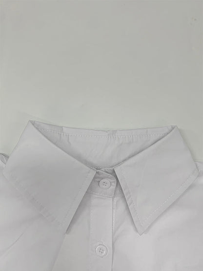 A-Line High-Low Buttoned Pockets Printed Split-Side Stand Collar Blouses&Shirts Tops