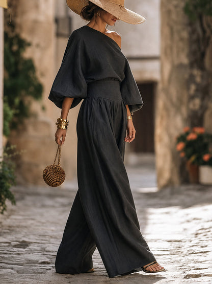 Split-Joint Solid Color Pockets Pleated Wide Leg Loose Trousers Pants