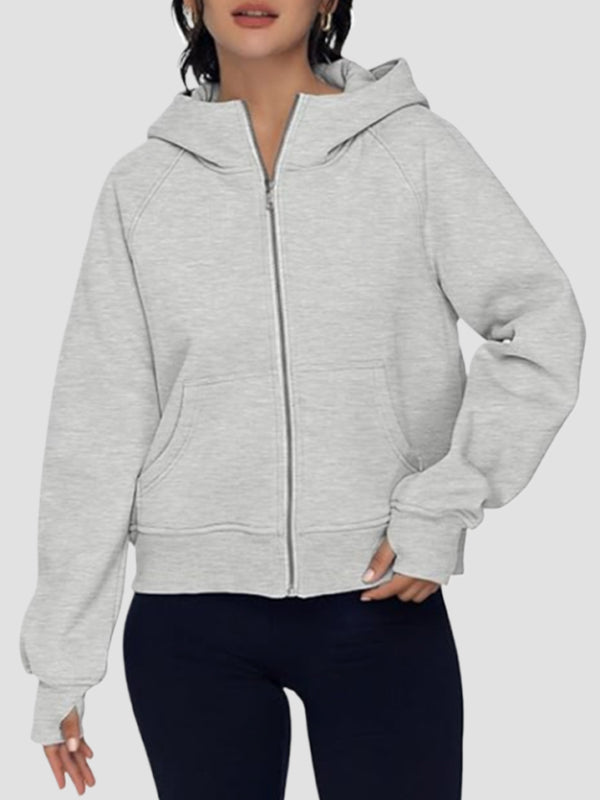 Vestes à capuche, manches longues, poches, couleur unie, fermeture éclair, vêtements d'extérieur 