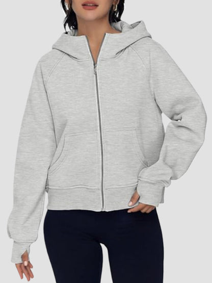 Vestes à capuche, manches longues, poches, couleur unie, fermeture éclair, vêtements d'extérieur 