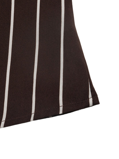 Striped Split-front Buttoned Belted Three-quarter Sleeves High Waisted Lapel Shirt Dress Maxi Dresses