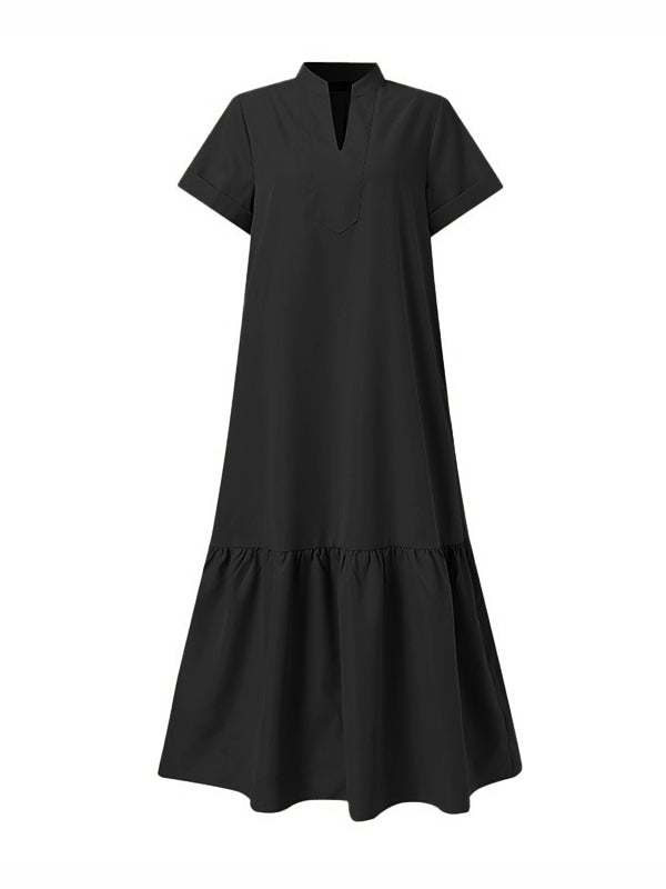 Robe longue trapèze ample à col en V et fentes de couleur unie 