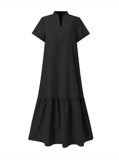 Robe longue trapèze ample à col en V et fentes de couleur unie 