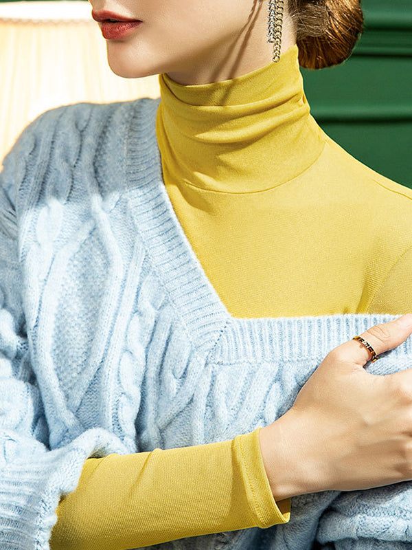 T-shirts à manches longues, col montant, transparents, couleur unie, grande taille 