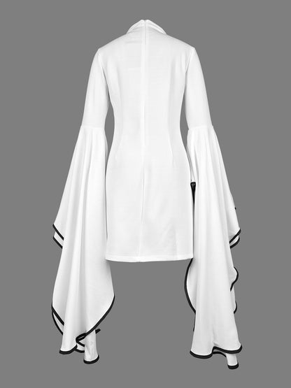 Mini-robes à manches évasées et manches longues, couleur unie, col montant 