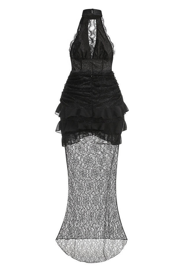 Dario Flower Plunge Lace Maxi Dress