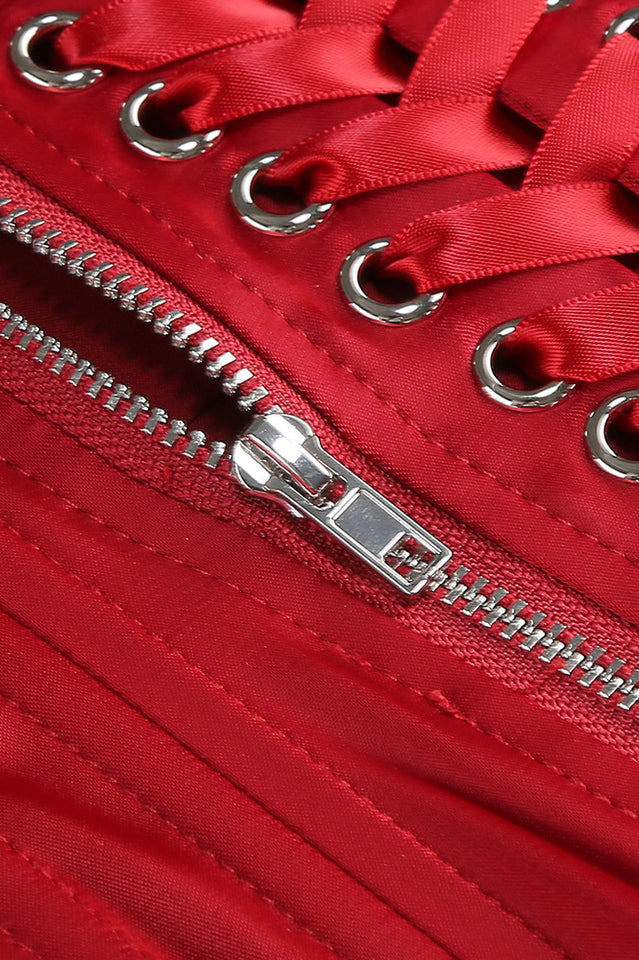 Beaded Applique Lace Up Midi Dress