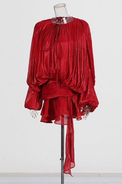 Beryl Pleated Ruffle Hem Mini Dress