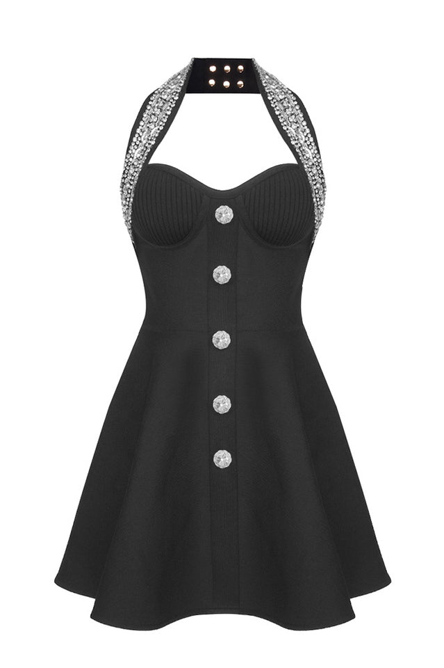 Enya Knit Backless Mini Dress Black