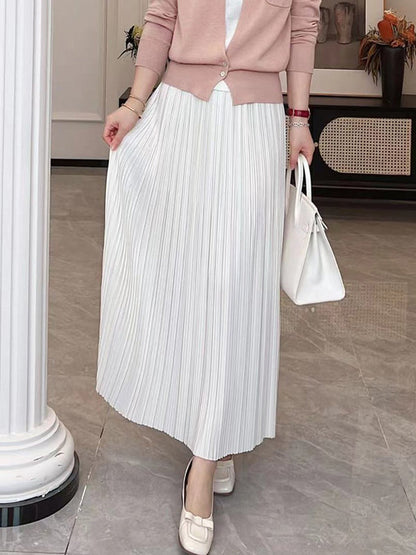 A-Line Loose Elasticity Pleated Solid Color Split-Joint Skirts