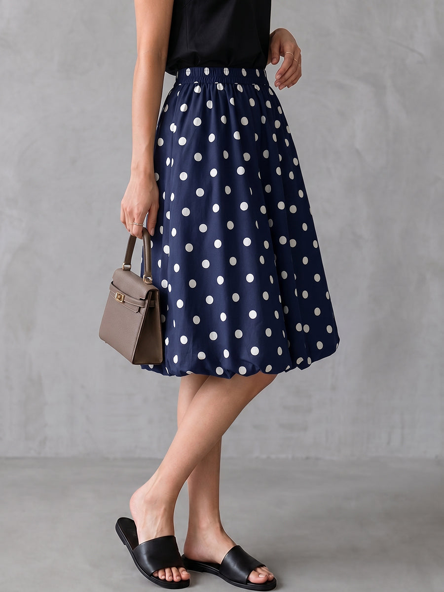 High Waisted Loose Contrast Color Elasticity Pleated Polka Dot Cropped Trousers