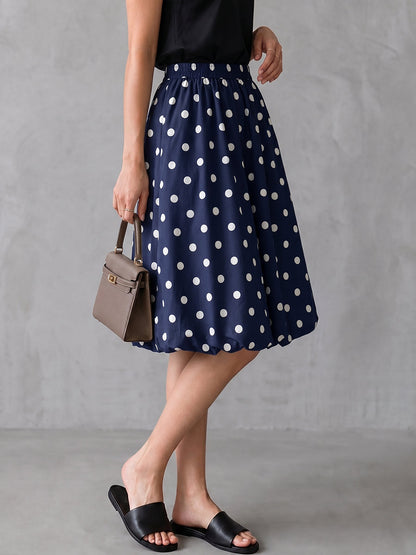 High Waisted Loose Contrast Color Elasticity Pleated Polka Dot Cropped Trousers
