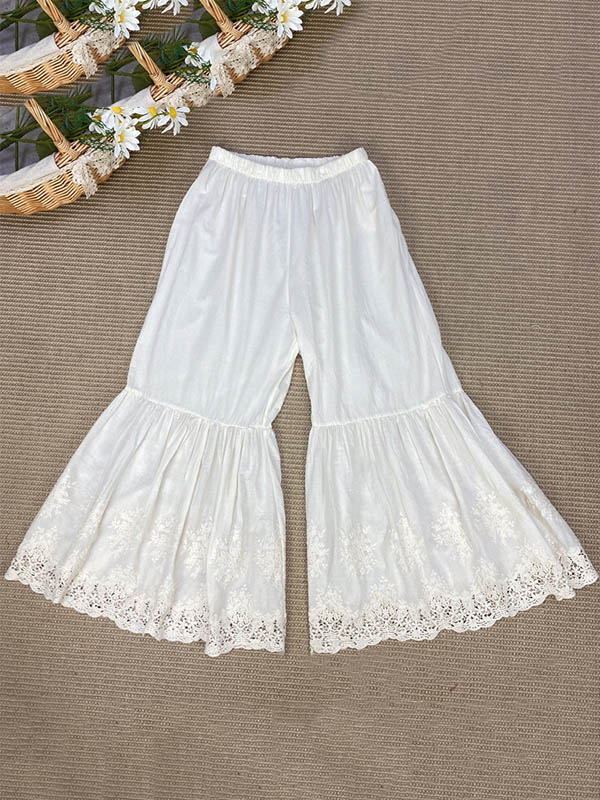 Vintage Loose Embroidered High Waisted Wide Leg Flared Pants