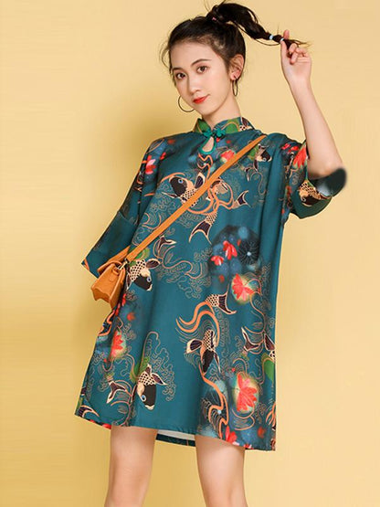 Artistic Retro Printed Short Cheongsams