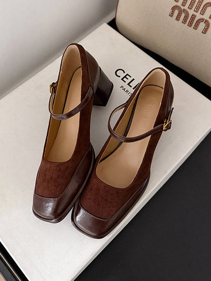 Shallow Cut Split-Joint Square-Toe Mary Janes Pumps