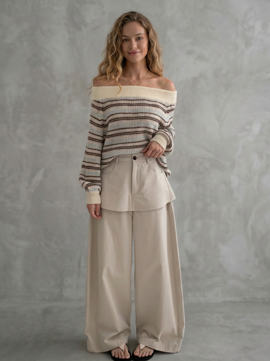 False Two High Waisted Buttoned Pockets Solid Color Pants