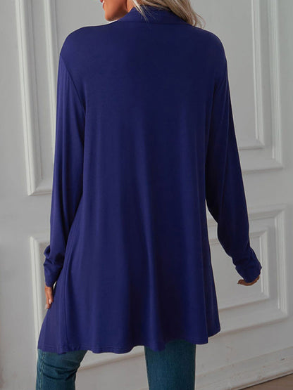 Vêtements d'extérieur amples à manches longues et col affirmé de couleur unie 