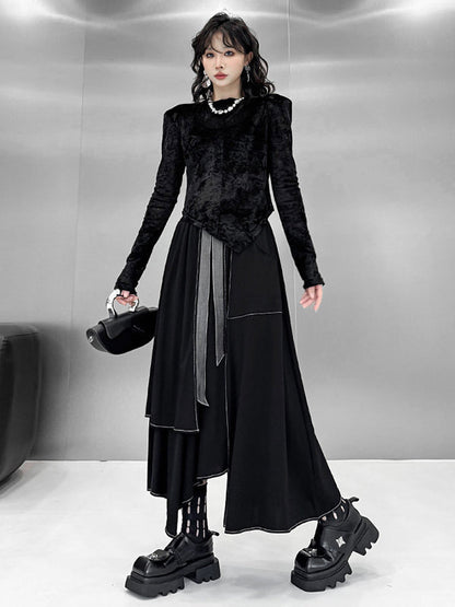 A-Line Irregularity Contrast Color Split-Joint Skirts Bottoms