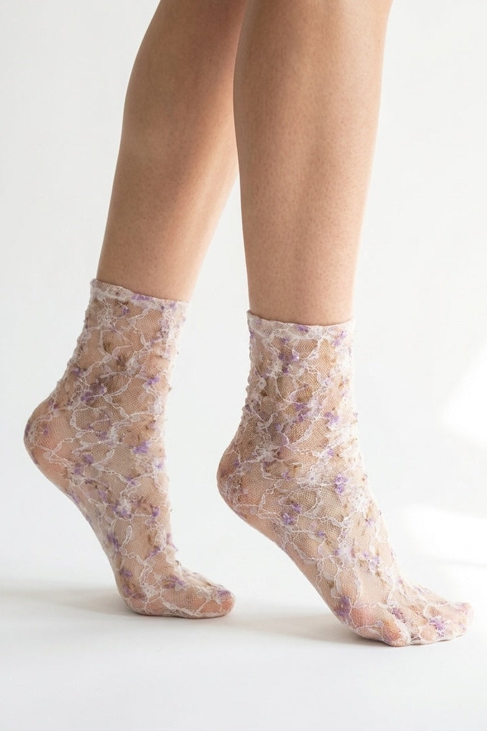 3-Pack Floral Mesh Sheer Socks