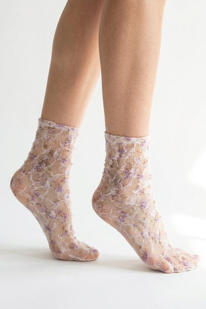 3-Pack Floral Mesh Sheer Socks