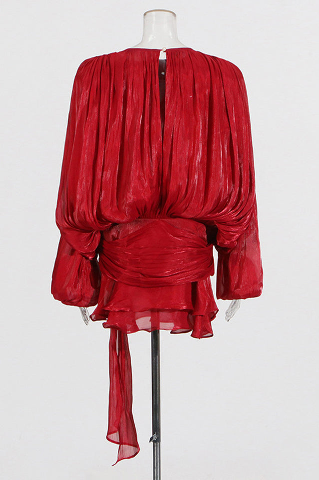 Beryl Pleated Ruffle Hem Mini Dress