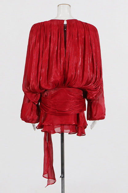 Beryl Pleated Ruffle Hem Mini Dress