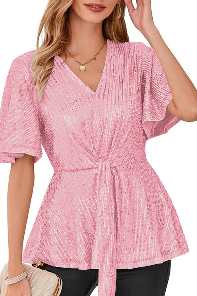 GRACE KARIN Sequin Ruffle Top 11#