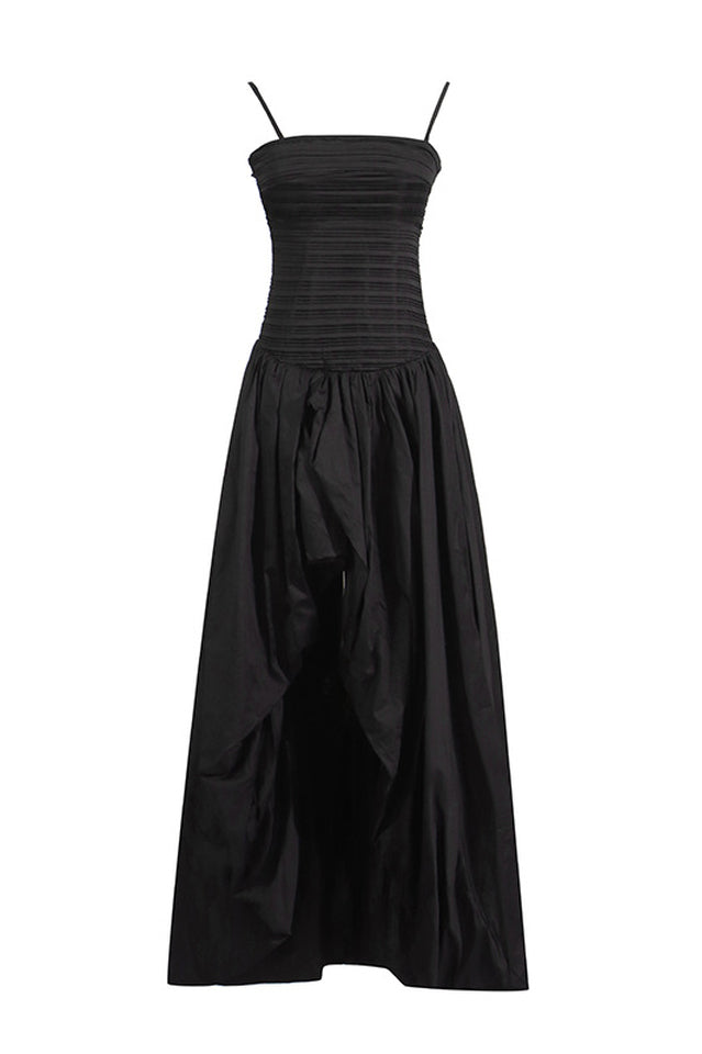 Strapless Ruched Puff Maxi Dress