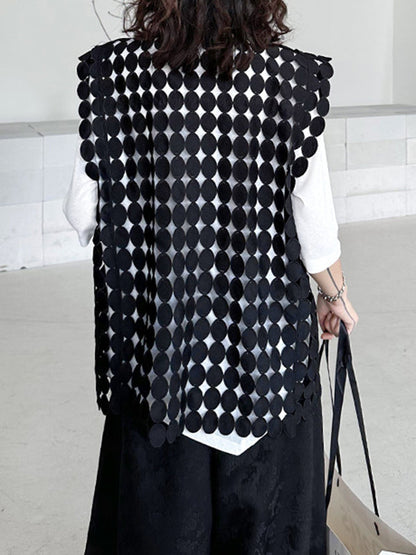 Haut sans manches à col rond et ourlet irrégulier, couleur unie, ample et creux 