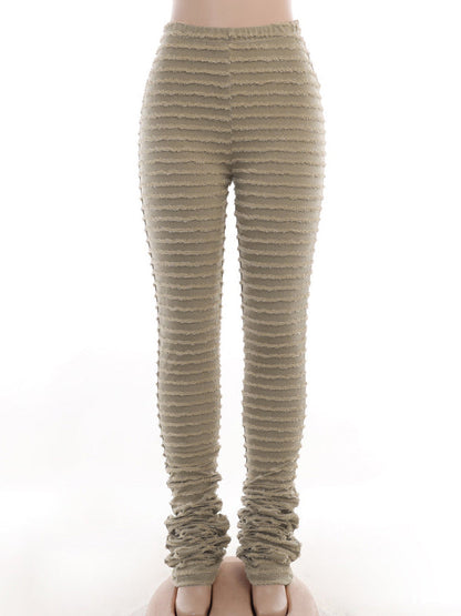 High Waisted Skinny Leg Split-Joint Striped Pants Trousers