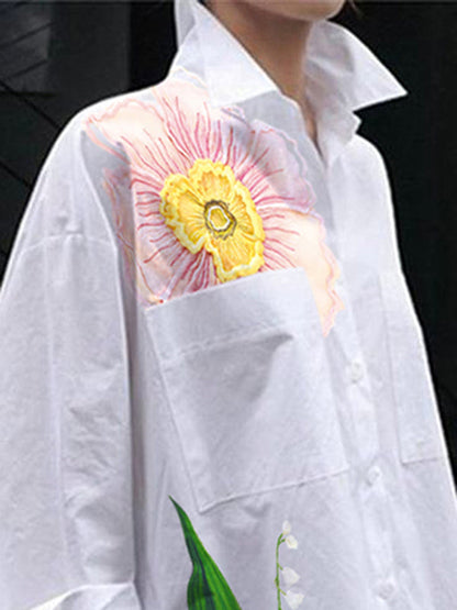 Chemisiers amples asymétriques à imprimé floral, à volants et à revers fendus sur les côtés 