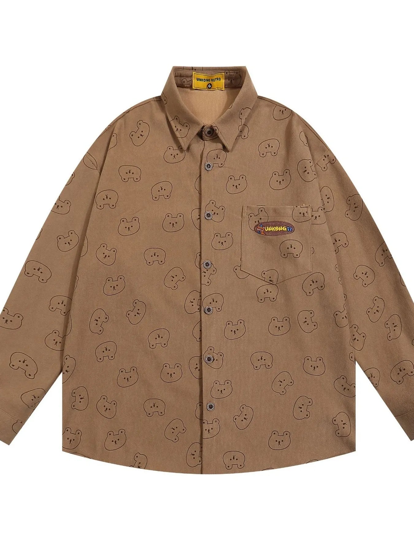 Men's Bear Printed Button-Up Shirt