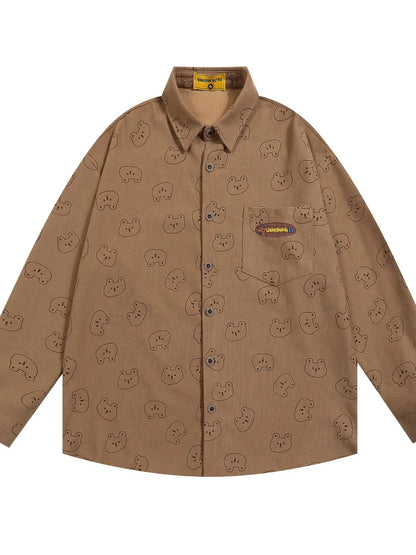Men's Bear Printed Button-Up Shirt