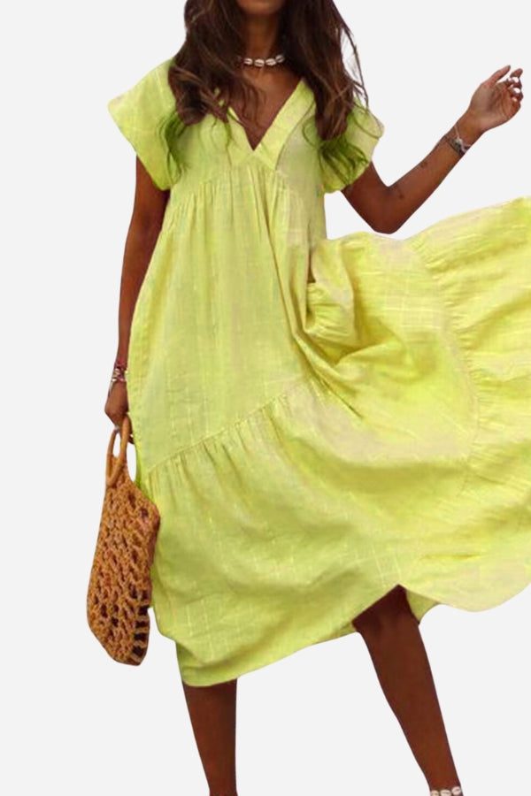 Rosie | Women's V-Neck Tiered Midi Dress with Flutter Sleeves
