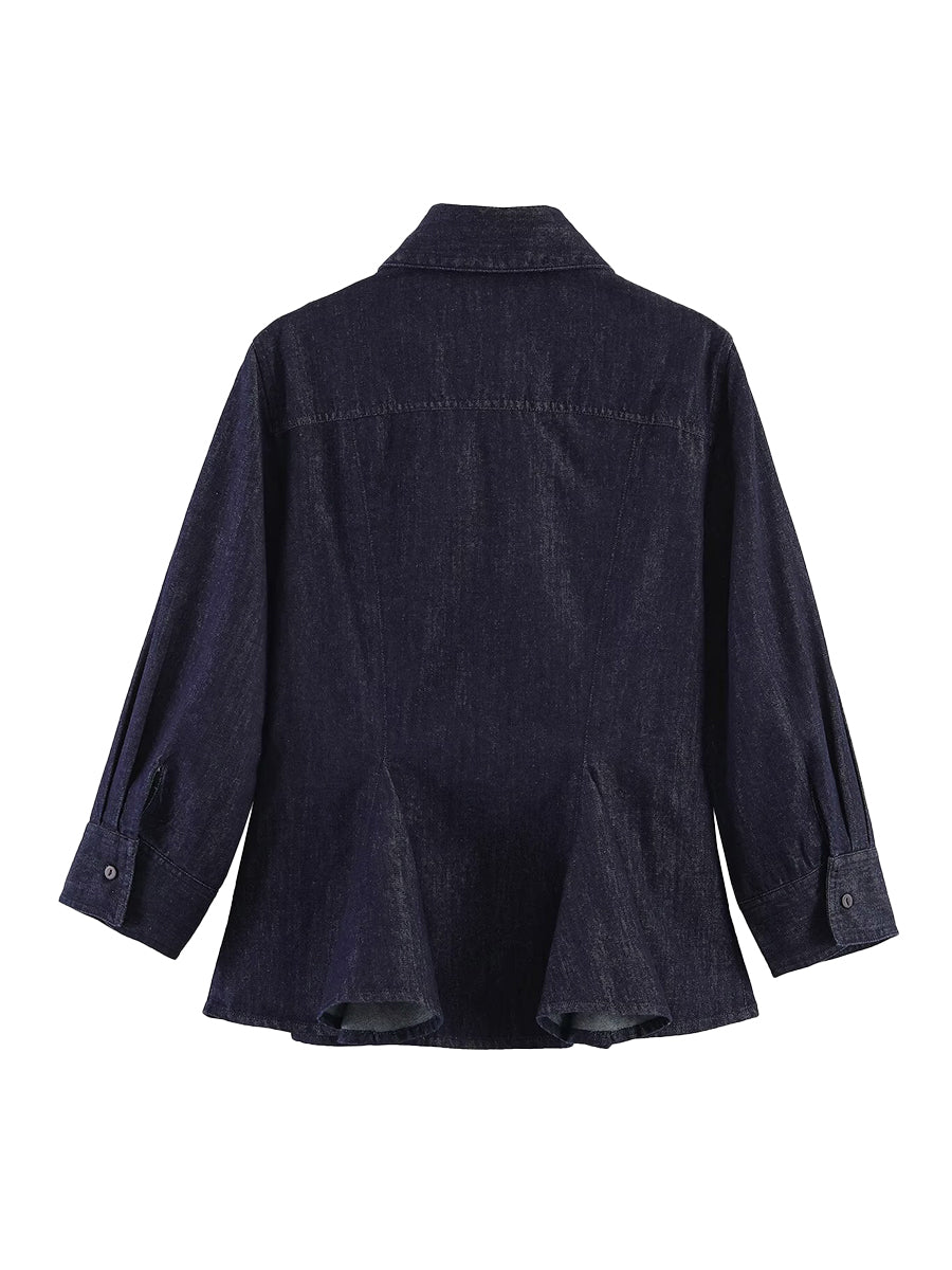 Solid Color Pleated Buttoned Long Sleeves Lapel Blouses&shirts Tops