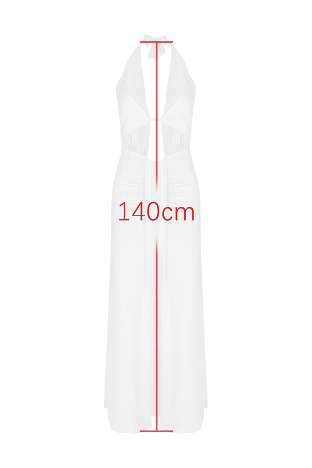 Halter Neck Pleated Hollow White Dress