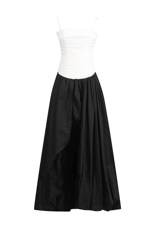 Strapless Ruched Puff Maxi Dress