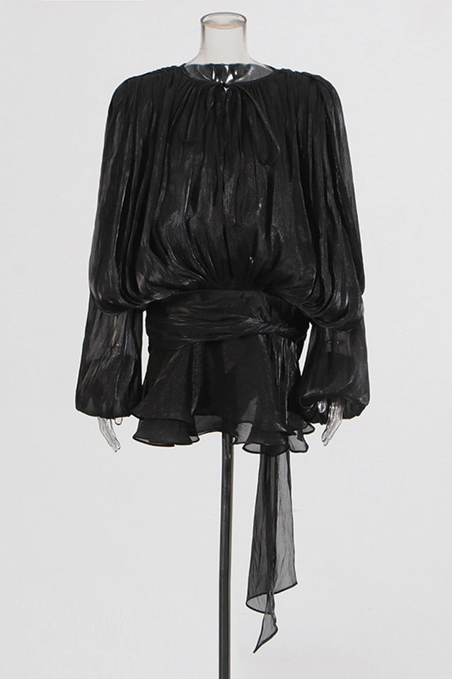 Beryl Pleated Ruffle Hem Mini Dress