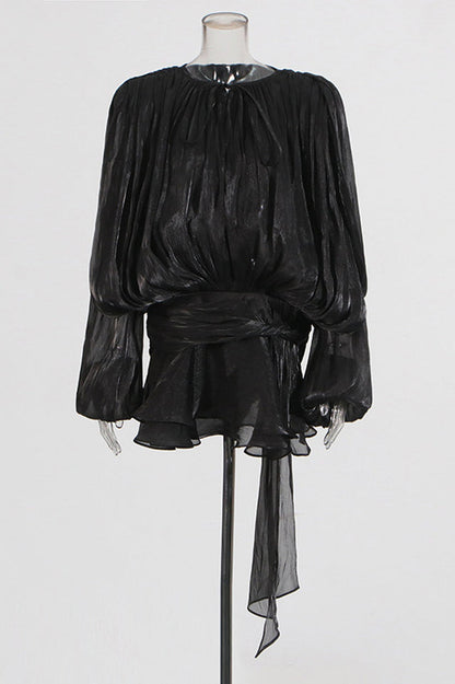 Beryl Pleated Ruffle Hem Mini Dress