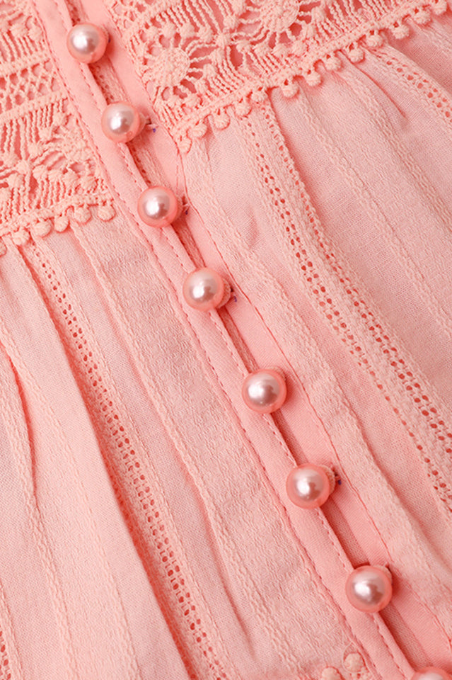 Sabina Stand Collar Lace Trim Maxi Dress