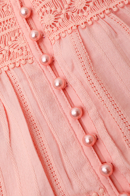 Sabina Stand Collar Lace Trim Maxi Dress