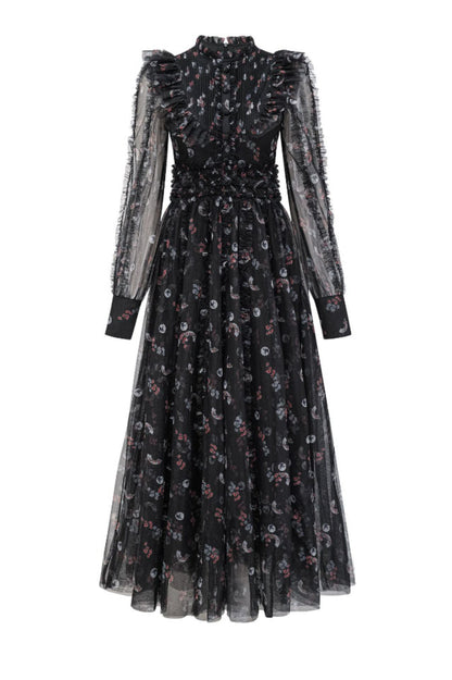 Beryl Floral Long Sleeve Dress Black